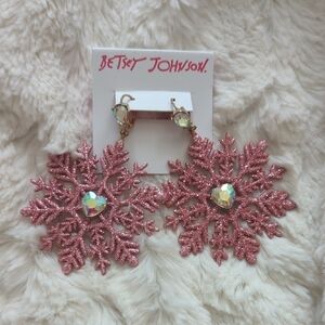 Betsey Johnson Glittery Pink Snowflake Earrings